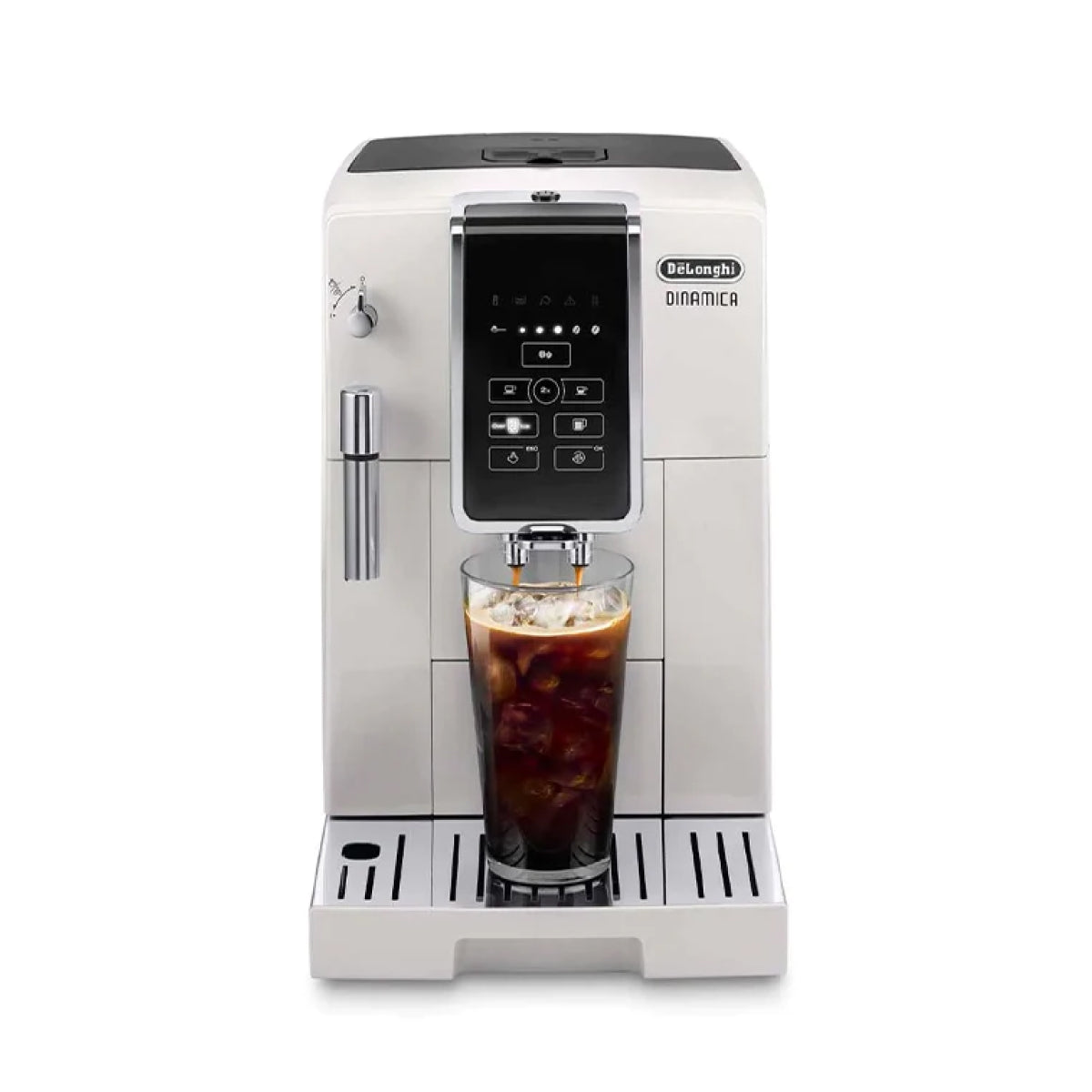 Modern Espresso Machine Pouring Coffee Glass Cup Milk White